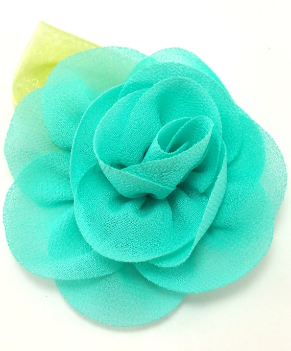 Aqua green rose fabric flower Rosette flower for headbands