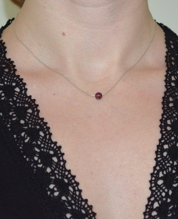 Opal Necklace, Opal Ball Silver Necklace, opal charm, tiny dot necklace, opal bead necklace, opal jewelry