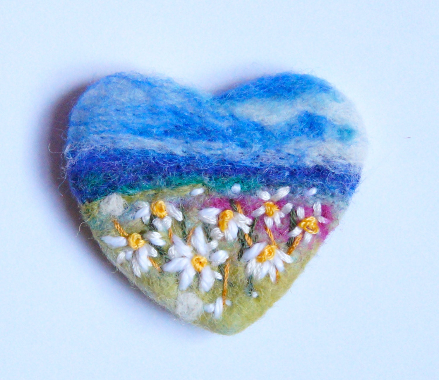 Needle felted brooch 'Daisy Meadow' pin Felt Brooch