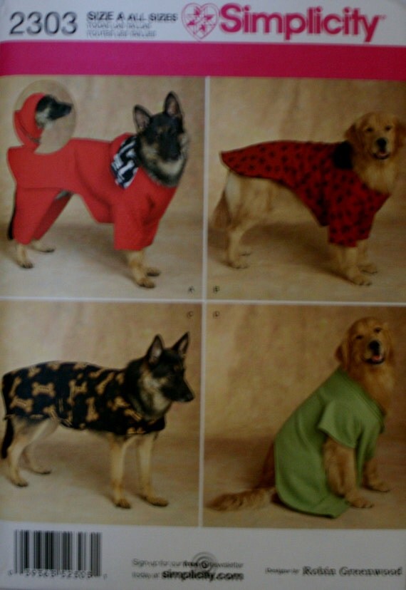 Simplicity 2303 Dog Coats Large Size Sewing Pattern New/Uncut