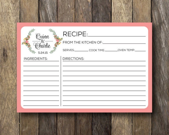 Personalized Recipe Cards Printable Recipe Cards Bridal