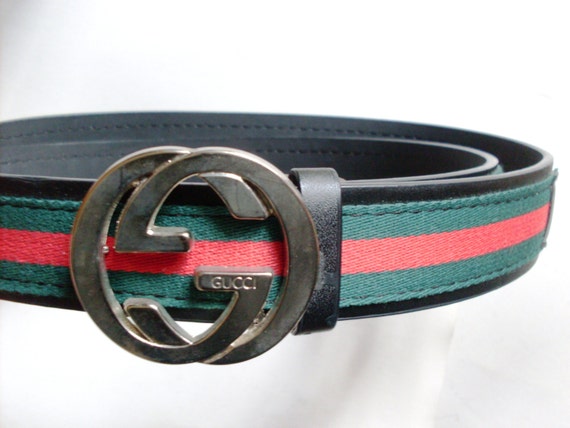 GUCCI Belt with Black Red and Green and Silver Buckle marked