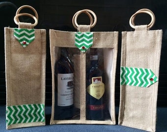Jute Wine Bottle Carriers- Burlap wine bottle Bags for any occasion- Set of 3 Bags