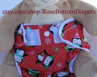winter penguins cloth diaper cover, waterproof PUL, large