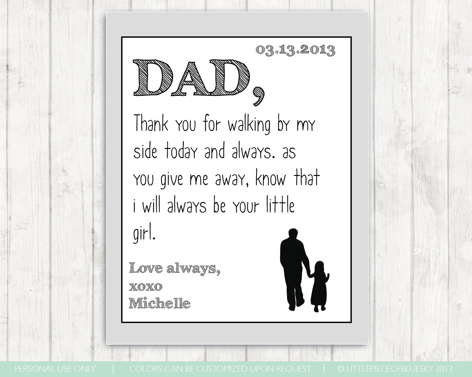 Dad Thank you Print 8x10 or 11x14 Wedding Gift Thankful Down