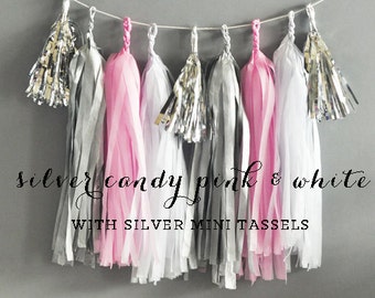 Pink and Grey Baby Shower Tassel Garland Wedding Pink and Gray Nursery Decor Its a Girl Baby Shower Banner DIY Tassel Garland Kit (EB3086)