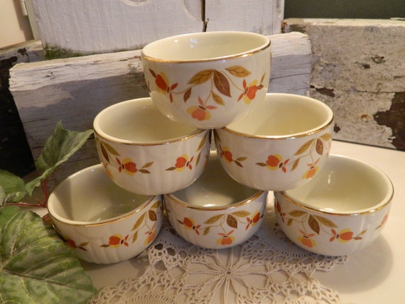 Set of 6 Vintage Hall Jewel Tea Autumn Leaf Custard Dishes