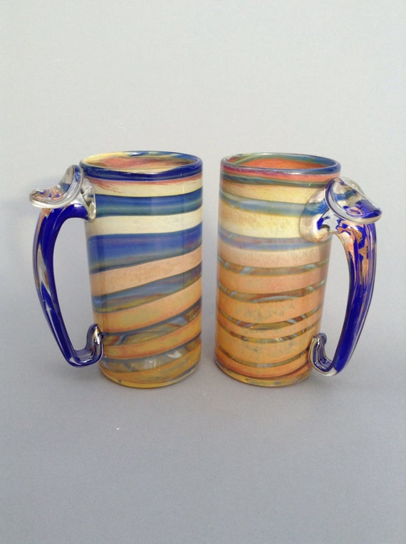 Handblown Glass Spiraled Beer Mugs
