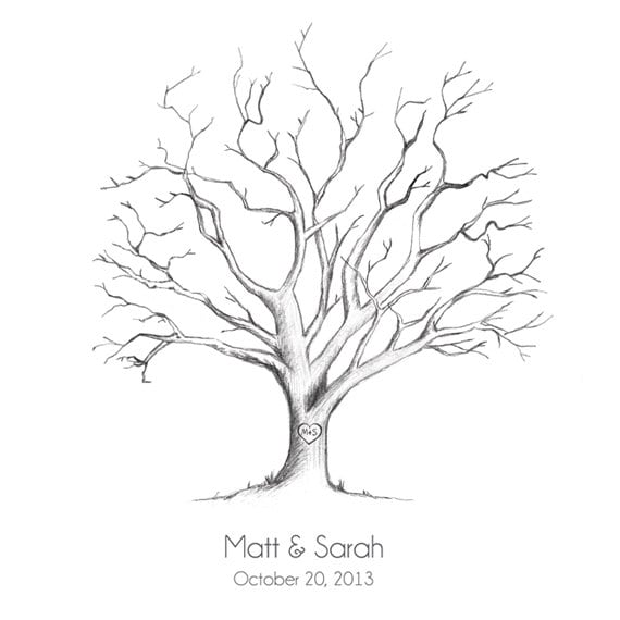 printable hand drawn wedding fingerprint tree guestbook pdf