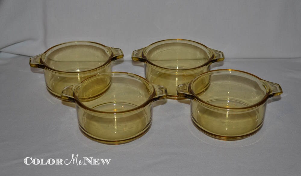 Vintage Yellow Glass Soup Bowls with Handles Set of by ColorMeNew