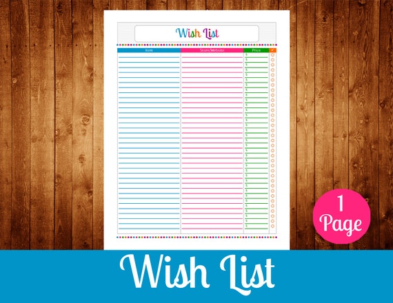 Wish List Instant Download PDF Printable
