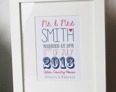 Wedding Print // Anniversary print // perfect personalised gift