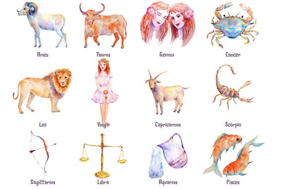 Watercolor astrological signs Zodiac signs animals and