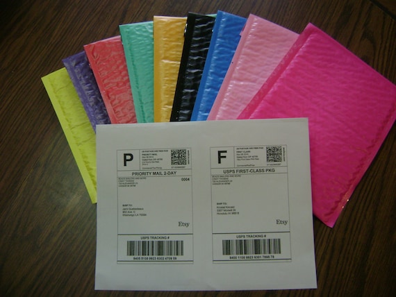 40 Color Bubble Mailers and 40 Shipping Labels 6x9 Self Seal