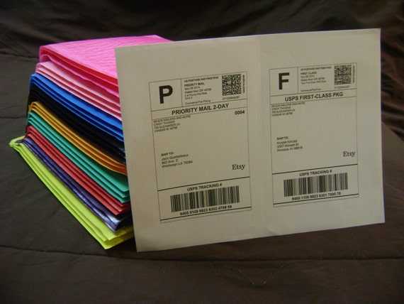 50 Color Bubble Mailers and 50 Shipping Labels 6x9 Self Seal