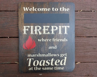 Welcome to Our Firepit Chalkboard Rustic Wooden Decor Sign - Customized ...