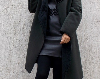 Military Green Winter Wool Coat / Wool Cloth Doubled with Fur TC31