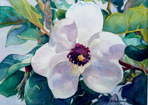 White Magnolia Painting-Original Watercolor of by YvonneHemingway