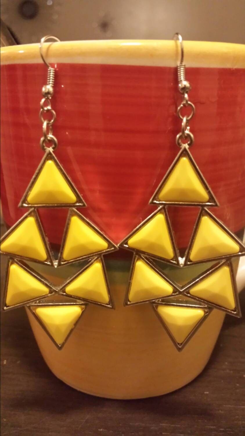 Yellow Triangles Dangle Earrings by EarResistiblesIvory on Etsy
