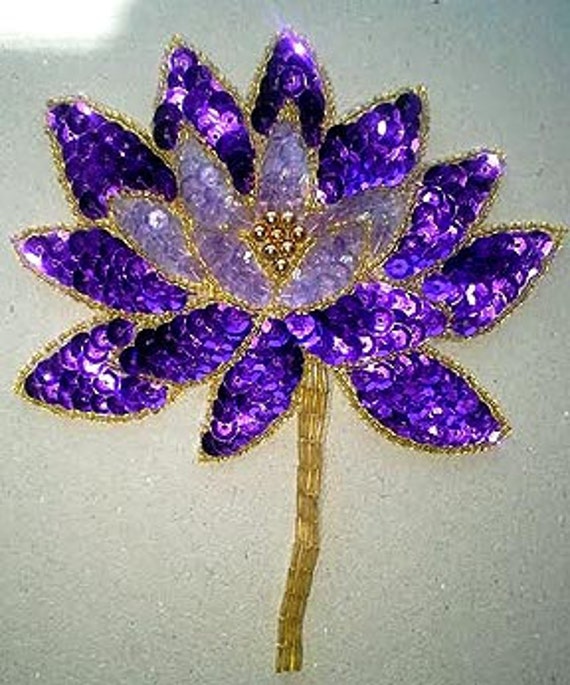 Sequins & Beaded Purple Lotus Flower Applique by SequinAppliques