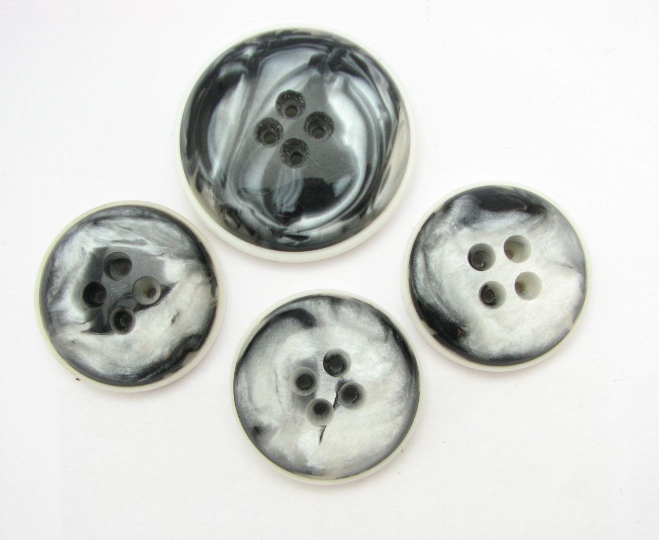 Grey and White Coat buttons Set of 3 Large 1 Extra large