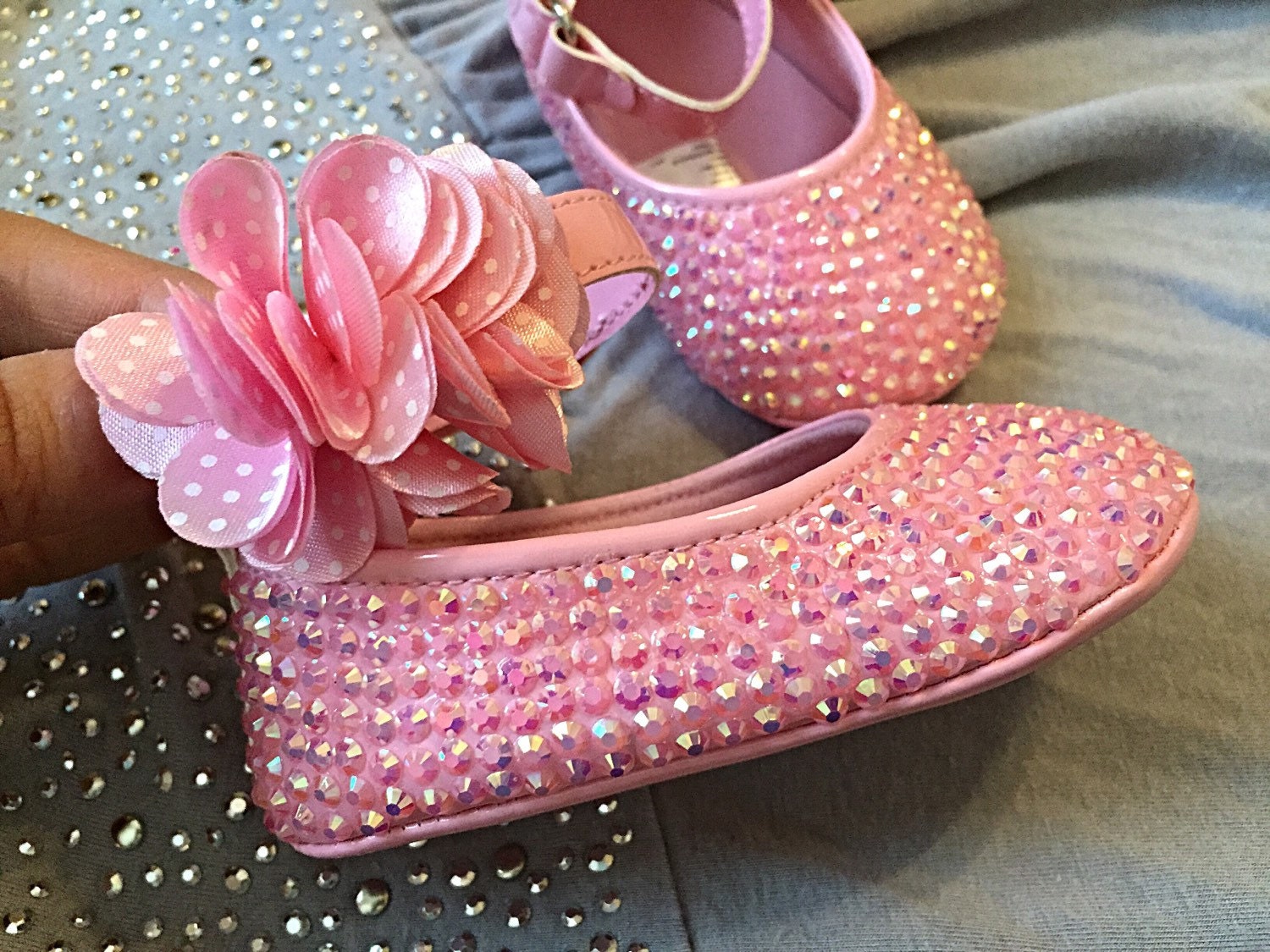 Pink baby girl bling ballet shoes 912 months diamond baby