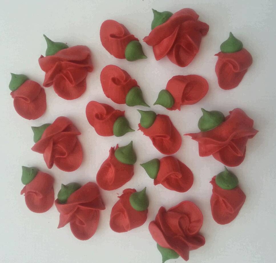 24 Hand piped royal icing half roses and buds edible sugar