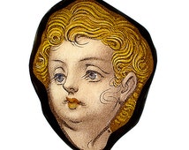 Cherub, stained glass fragment, kilnfired glass, antique glass, angel glass painting, - il_214x170.670951778_1evc
