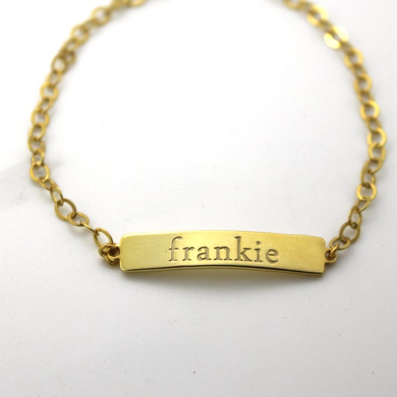 Personalized Gold Bar Bracelet Name Plate by JoelleJewelryDesign