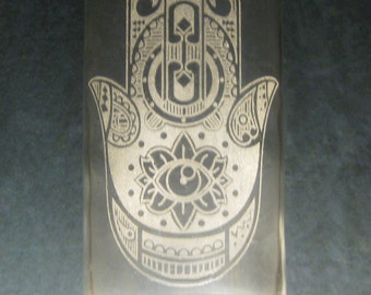 Hamsa Hand-- Glass Etched Water Bottle
