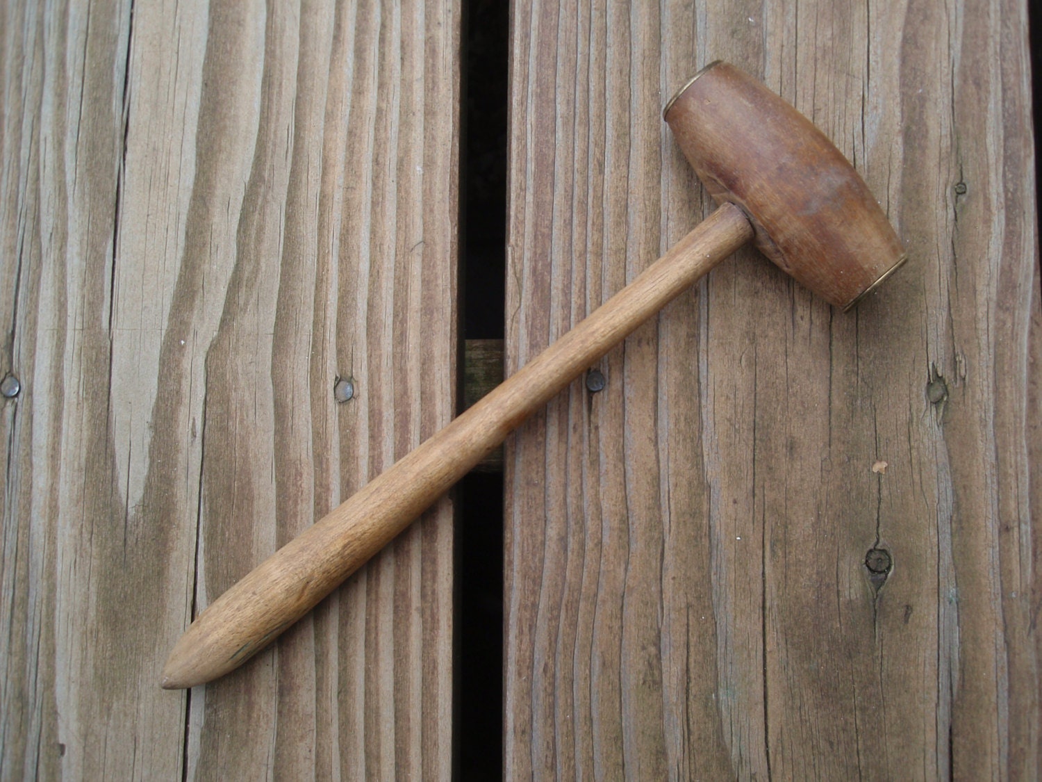 Small Wood Hammer Brass Head Ends Nice Patina Collectible Tool
