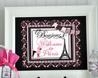 Paris Welcome Sign, Paris Birthday Party, Paris Birthday, Paris Decorations, Welcome Sign, Paris Sign, Paris Baby Shower, Paris Party Favors