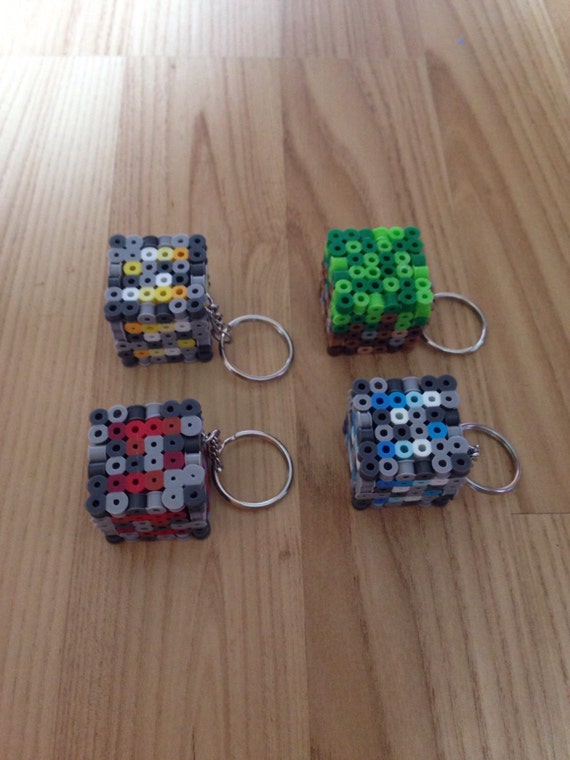 Mini Minecraft Inspired 3D Block Perler Beads Keychain