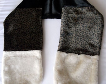 Multi Colour Faux Fur Scarf in Leopard Print, Ivory and Black Fur