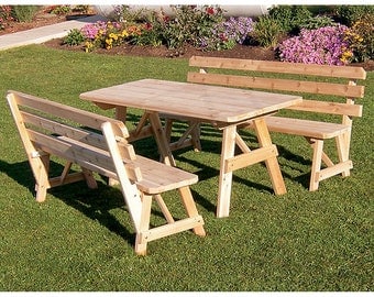 Red Cedar Backed Bench 4ft. Picnic Table Set