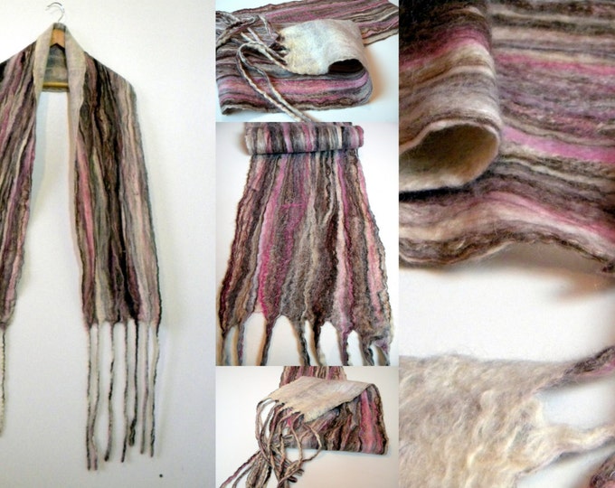 Winter wool scarf Womans Neckwarmer Felt scarves Girls scarves Christmas Gift for her Boho felted scarf Merino wool Long scarf with tassels