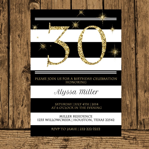 30th Birthday Invitation, Black and White Invitation