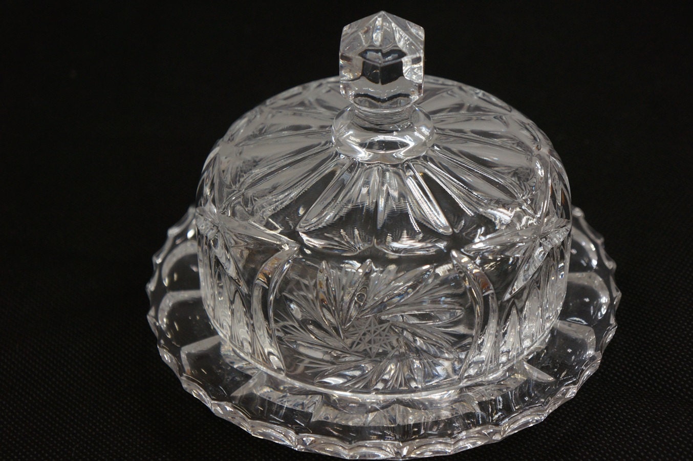 Vintage Cut Lead Crystal Butter Dish with by jmsTreasureChest