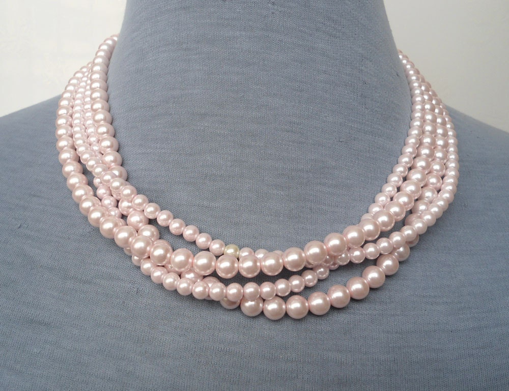 light pink NecklaceWedding Necklace 4 Pearl by pearlandjewelry