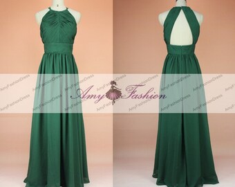 Emerald Green Bridesmaid Dresses,Backless Prom Dress,Long Dark Green Evening Gown,Wedding Party Dress,Cheap Green Ruched Bridesmaid Dresses