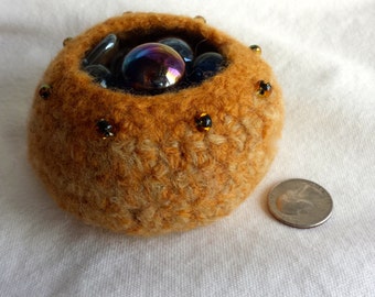 Gold Mottled Felted Beaded Bowl