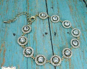 Gold Rhinestone Bridal bracelet, wedding bracelet, rhinestone crystal bracelet, crystal bracelet, bridal jewelry, wedding accessories