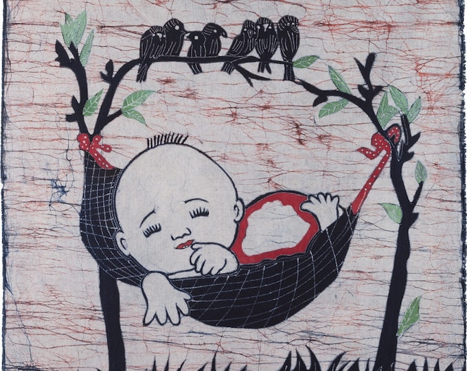 Sleeping Baby - Colorful Batik Tapestry Wall Decorative Painting 33x27