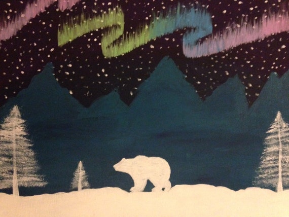 Items similar to Northern lights polar bear painting on Etsy