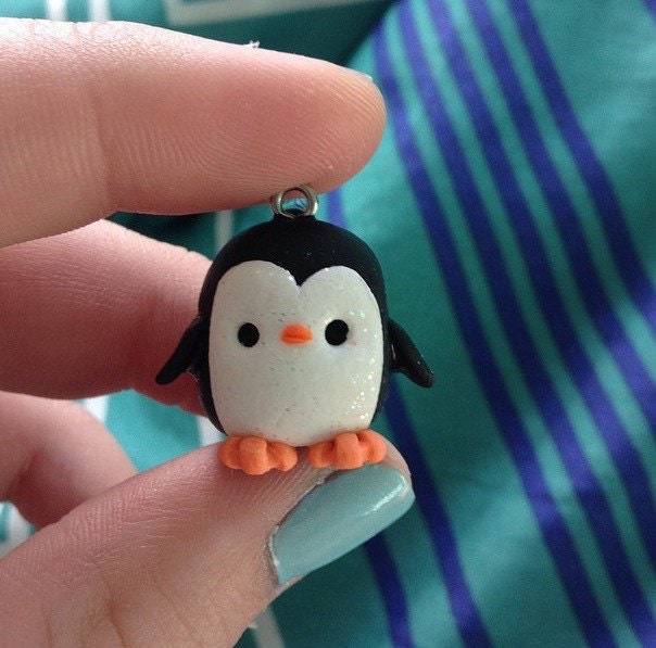 Polymer Clay Penguin Winter Necklace Charm by GeekSugars on Etsy