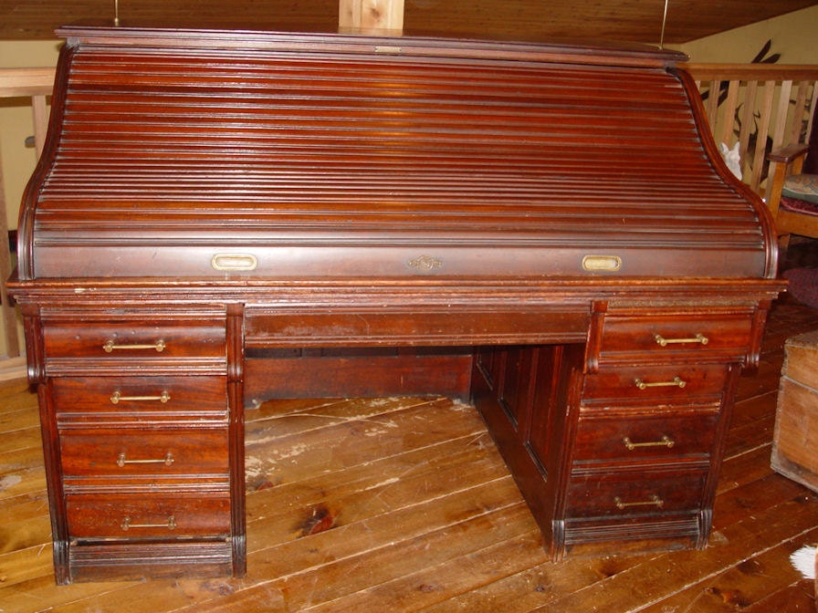 1880 Antique Victorian Executive Rolltop desk, solid walnut, A.H