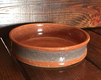 Ceramic Pet Dish, Small Serving Bowl, Handmade, Orange and Grey