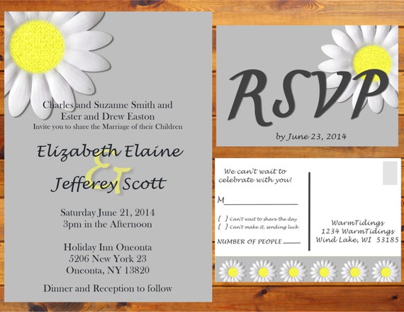 Printable Daisy Wedding Invitation - Grey, White, yellow