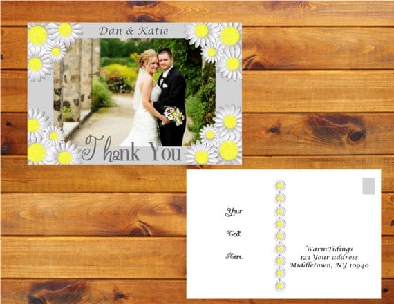 Daisy Photo Thank You Postcard - Grey, White, yellow