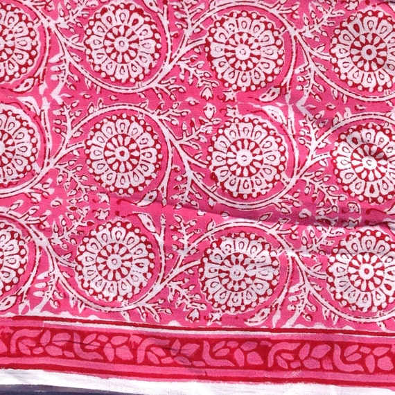 Fabric pink and white Indian cotton yardage Indian fabric